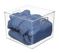 mDesign Organizador de plástico con asas - Cajas de almacenaje altas para ropa, zapatos, etc. - También ideal como cesta organizadora de artículos de oficina y manualidades - transparente