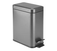 mDesign Pequeño y moderno cubo de basura rectangular de metal con tapa de 1.3 galones, cubo de basura compacto con cubo extraíble y asa para baño, cocina, sala de manualidades, oficina, garaje, gris