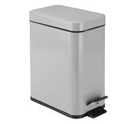 mDesign Pequeño y moderno cubo de basura rectangular de metal de 5 litros, cubo de basura compacto con inserto extraíble y asa, para baño, cocina, sala de manualidades, oficina, garaje, color gris