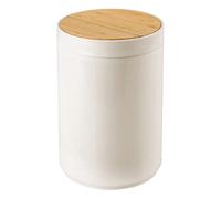 mDesign Práctico cubo de basura para cocina - Moderno bote de basura de bambú y plástico para el baño, la cocina o la oficina - Estable cubo de basura con tapa - color bambú/crema