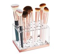 mDesign Práctico expositor de maquillaje - Decorativo organizador de cosméticos para máscara o labiales - Caja para guardar maquillaje con 15 compartimentos - transparente/dorado rojizo