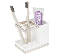 mDesign Soporte para cepillos de Dientes Independiente, Soporte para cepillos de Dientes con Espacio para 4 cepillos y Pasta de Dientes, Soporte para Productos de Cuidado Dental, Color Blanco y