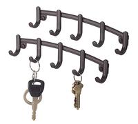 mDesign Soporte para llaves de pared, juego de 2, ganchos esenciales para pasillo y armario, soporte para llaves multigancho con 5 ganchos, color bronce