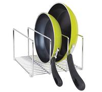 mDesign Soporte para sartenes y Tapas en Metal - Compacto Organizador de tapaderas, bandejas de Horno o Tablas de Cortar para Armario o encimera - Accesorios de Cocina para Ahorrar Espacio - Plateado