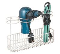 mDesign Soporte para secador de pelo, alisador de pelo y almacenamiento de secador de pelo, cesta colgante de metal para electrodomésticos con calefacción, color crema