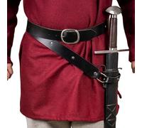 MDFCZXP Cinturón de Espada de Cuero Medieval de Doble Vuelta Rana Funda de Cintura Pirata Vikingo,Negro,20cm