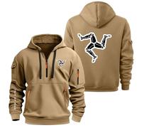 MDGCXYY Sudadera con Capucha para Hombre, Media Cremallera, para I.s.l.e of M.a.n T..t, Entrenamiento, Running, Sudadera con Capucha Activa con Bolsillos, Abrigo con Capucha Khaki-2 3XL