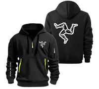 MDGCXYY Sudadera con Capucha para Hombre, Media Cremallera, para I.s.l.e of M.a.n T..t, Entrenamiento, Running, Sudadera con Capucha Activa con Bolsillos, Abrigo con Capucha Black-2 3XL