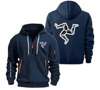 MDGCXYY Sudadera con Capucha para Hombre, Media Cremallera, para I.s.l.e of M.a.n T..t, Entrenamiento, Running, Sudadera con Capucha Activa con Bolsillos, Abrigo con Capucha Navy-2 3XL