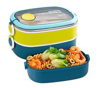 MDHAND Bento Box, fiambrera para niños con compartimentos, fiambrera de 1600 ml con cuchara y tenedor para niños/adultos, fiambrera apta para microondas (azul verde)