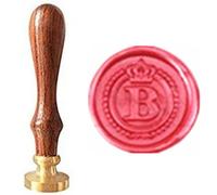 MDLG - Juego de sello de cera con diseño de corona - diseño vintage - alfabeto con iniciales de la A a la Z - diseño con corona con texto en inglés "Wreath Monogram Letters", B, Dorado, 1