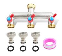 Mdlufee Derivación de grifo de latón de 3/4 pulgadas 3, 3 conectores rápidos, conexión de derivación de grifo de mangueras con 2 válvulas independientes