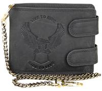 MDM Biker - Monedero para hombre, piel auténtica, con cadena y águila, con protección RFID, Negro , 10,0 x 12,5 x 2,5 cm, Biker