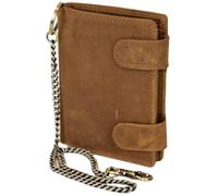 MDM Cartera de piel para hombre con cadena, cartera de piel auténtica, diseño vintage, protección RFID, muchos compartimentos para tarjetas y compartimento para monedas, marrón claro, 10,0 x 12,5 x