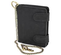 MDM Cartera de piel para hombre con cadena, cartera de piel auténtica, diseño vintage, protección RFID, muchos compartimentos para tarjetas y compartimento para monedas, Negro , 10,0 x 12,5 x 2,5 cm