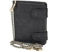 MDM Cartera de piel para hombre con cadena, cartera de piel auténtica en diseño vintage con relieve, formato vertical, Negro , 10,0 x 12,5 x 2,5 cm, Biker