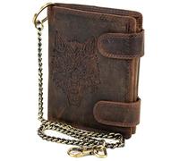 MDM Cartera de piel para hombre con cadena, formato vertical con cadena de seguridad, marrón, 10,0 x 12,5 x 2,5 cm, Biker