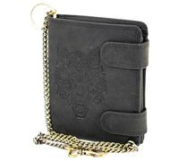 MDM Cartera de piel para hombre con cadena, formato vertical con cadena de seguridad, Negro , 10,0 x 12,5 x 2,5 cm, Biker