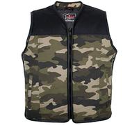 MDM Chaleco Biker de Verano en Tela Camo - Chaleco de Moto Ligero con Ribete de Cuero y Ajuste Lateral (FR/ES, Letras, M, Regular, Regular, Camuflaje TAN)