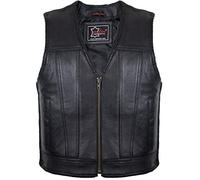 MDM Chaleco Biker Hombre, Chaleco de cuero auténtico negro, ajustable con cremalleras laterales, estilo motero clásico (FR/ES, Letras, 3XL, Regular, Regular)