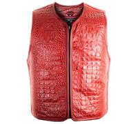 MDM Chaleco Cuero Hombre - Chaleco Moto Hombre De Piel De Auténtica Con Textura Grabada Efecto Cocodrilo, Cremallera Frontal, Y Laterales Extensibles