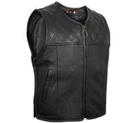 MDM Chaleco cuero moto hombre, chaleco biker negro sin mangas de piel auténtica, estilo Clubstyle, con cuero perforado y cremalleras laterales ajustables (FR/ES, Letras, XL, Regular, Regular)