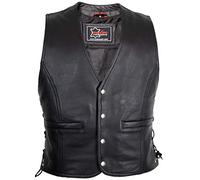 MDM Chaleco cuero moto hombre negro - estilo motero custom con botones de presión y cordones laterales (FR/ES, Letras, 3XL, Regular, Regular)