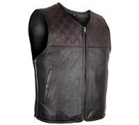 MDM Chaleco de cuero auténtico para hombre moto biker club, negro con costuras rojas, laterales ajustables con cremallera (FR/ES, Letras, M, Regular, Regular)