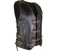 MDM Chaleco de cuero Chopper para mujer (Corte entallado para mujer), Negro y marrón, XXL