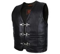 MDM Chaleco de cuero con cremallera lateral, Negro , M