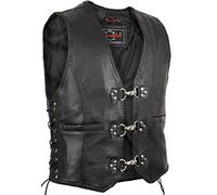 MDM Chaleco de cuero con hebillas de motocicleta (2XL)