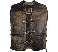 MDM Chaleco de cuero de vaca genuina vintage, Color marrón y negro., XXXXL