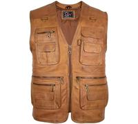 MDM Chaleco de cuero nappa de cordero auténtico para hombre, suave y ligero, con múltiples bolsillos, caza y ocio, Liso/Velourlederoptik (FR/ES, Letras, 3XL, Regular, Regular, Marrón liso)