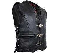 MDM Chaleco de cuero para hombre, chaleco de motorista, piel de vacuno, chaleco de club, Negro , S
