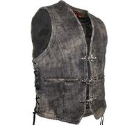 MDM Chaleco de cuero retro para motocicleta, Gris vintage con aspecto desgastado, XL