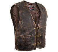 MDM Chaleco de cuero vintage para hombre/Kutte de cuero genuino, vintage marrón, L