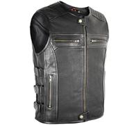 MDM Chaleco de moto de cuero genuino con cremallera, Negro , XXL