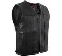 MDM Chaleco de Moto Hombre en Cuero, Chaleco Cuero Moto Custom, Ajustable con Cremalleras Laterales, Negro (FR/ES, Letras, 3XL, Regular, Regular)