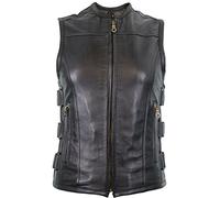 MDM Chaleco de piel ajustado para mujer de suave piel de cordero, Negro , 3XL