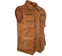 MDM Chaleco de piel de cordero para hombre, color negro y marrón marrón L