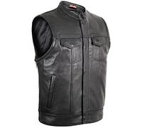 MDM Chaleco Motero SOA de Cuero Genuino para Hombre - Estilo Biker Negro (FR/ES, Letras, XL, Regular, Regular, Negro)