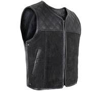 MDM Chaleco Moto Hombre De Cuero Auténtico - Chaleco Hombre De Piel De Vacuno Y Nubuc De Búfalo Perforado, Chaleco Moto Hombre Acolchado, Chaleco Negro Hombre Con Cremallera Y Laterales Extensibles
