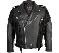 MDM Chaqueta de cuero con flecos para hombre, Negro , XL