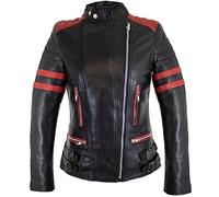 MDM Chaqueta de piel de cordero retro para mujer, negro y rojo, M