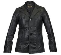 MDM - Chaqueta de piel para hombre, con cuero suave de napa, estilo años setenta negro S