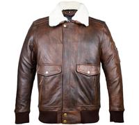 MDM Chaqueta Moto Hombre de Cuero Auténtico - Estilo Aviador Bomber - Cuello Desmontable en Lana de Oveja - Forro Térmico Extraíble con Protectores (FR/ES, Letras, XL, Regular, Regular, Marrón)