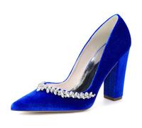 Mdrcg Décolleté Donna velluto Punta acuminata Tacco squadrato spesso, Strass Cristallo Scarpe cerimonia e Matrimonio,Azul,38 EU