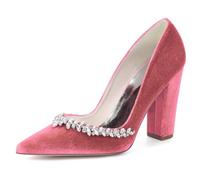 Mdrcg Décolleté Donna velluto Punta acuminata Tacco squadrato spesso, Strass Cristallo Scarpe cerimonia e Matrimonio,Rosado,39 EU