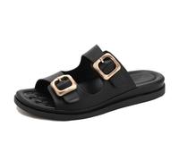 Mdrcg Sandalias deslizantes Ajustables para Mujer con Doble Hebilla Modelos Planos sin talón con Plantilla Suave - Calzado de Verano cómodo para Uso Diario,Negro,41 EU