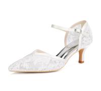 Mdrcg Zapatos de salón de Encaje para Mujer con Punta en Punta, Tira al Tobillo y tacón de Aguja Mediano; Elegantes Zapatos de Vestir para Bodas y Fiestas.